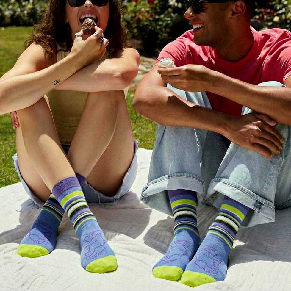 his and hers sock set worn by couple on a picnic