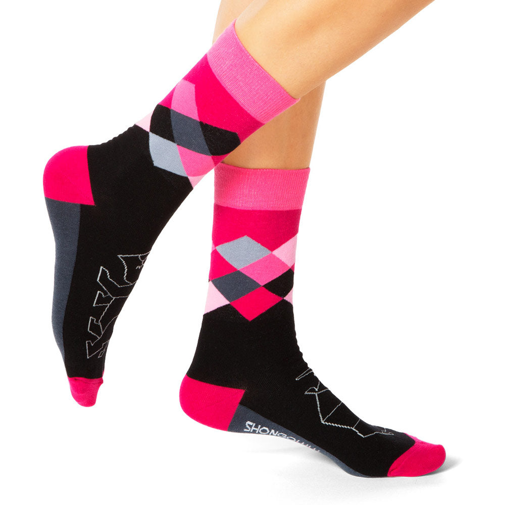 Pink & Black Argyle Rhino print socks