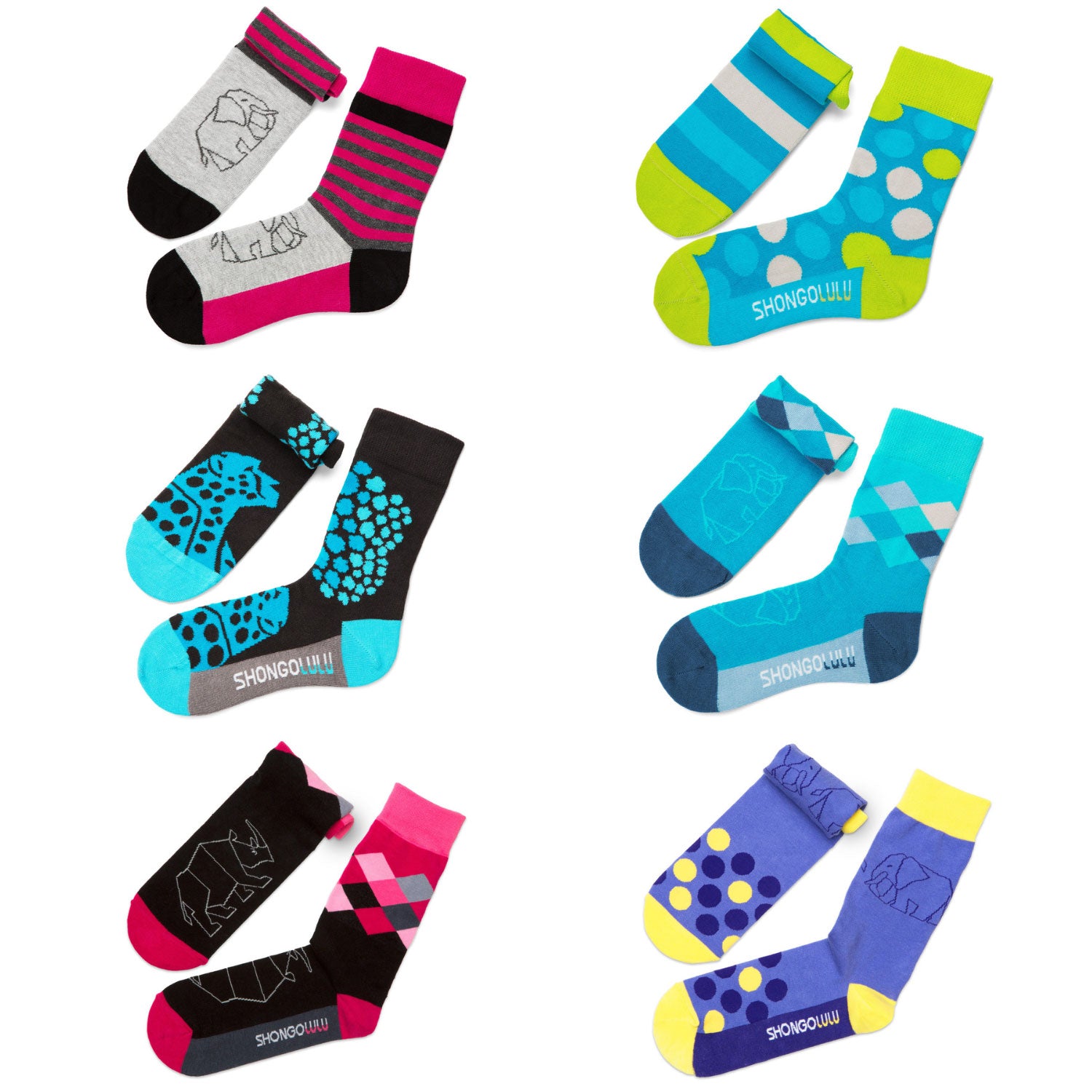 6 Pair Ultimate Colorful Crew Sock Set - Shongolulu