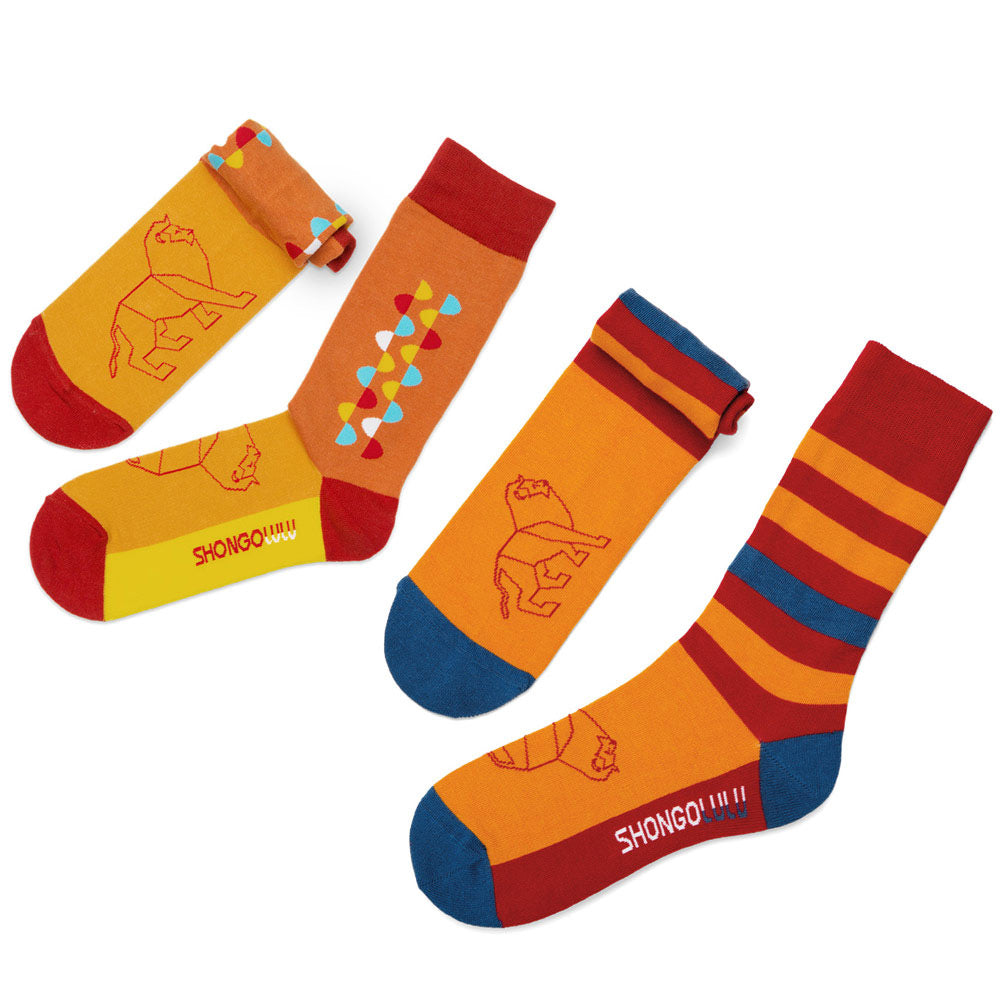 Tall & Crew Sock Set - Lion Print Colorful Spots & Stripes