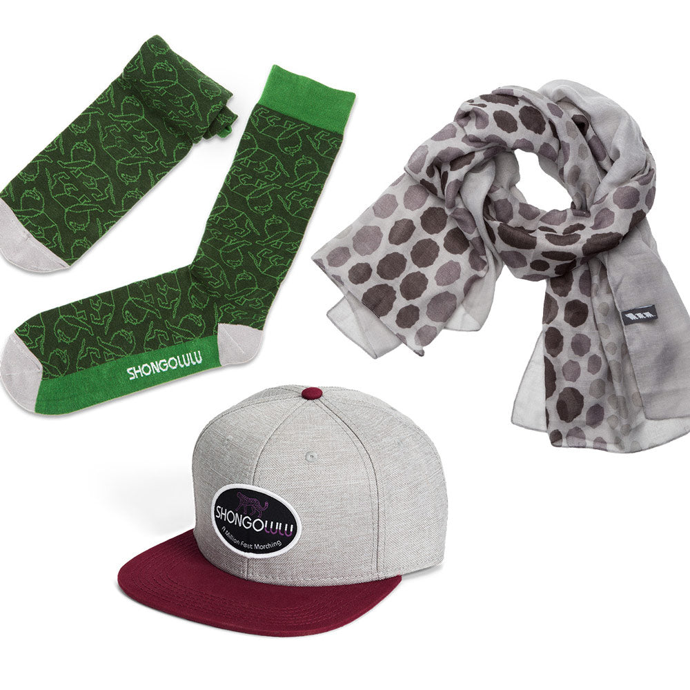 Big Cat Bundle Green Lion Print Socks Leopard Print Scarf & Cheetah Baseball Cap - Shongolulu