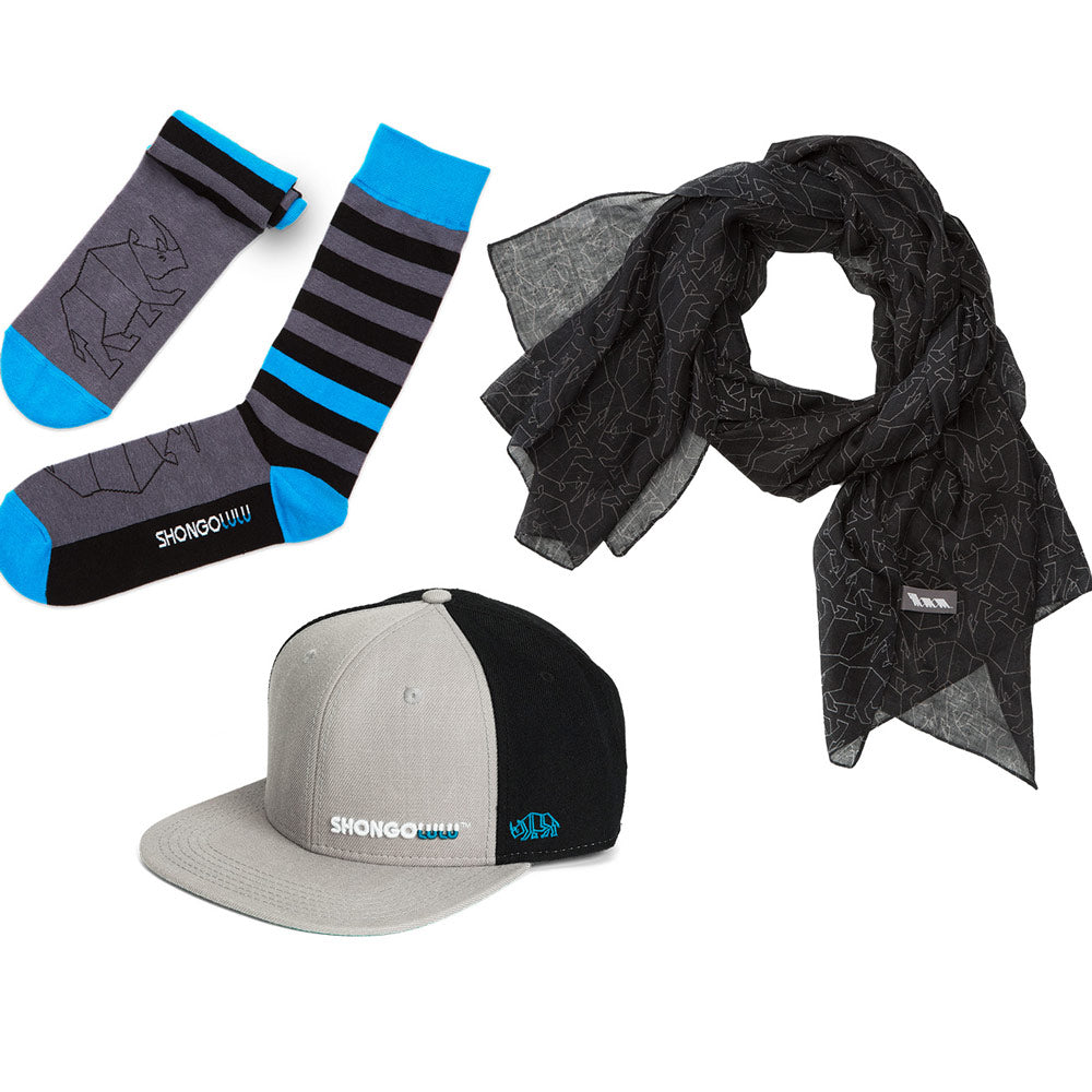 Mens Team Rhino Print Socks Baseball Cap & Scarf