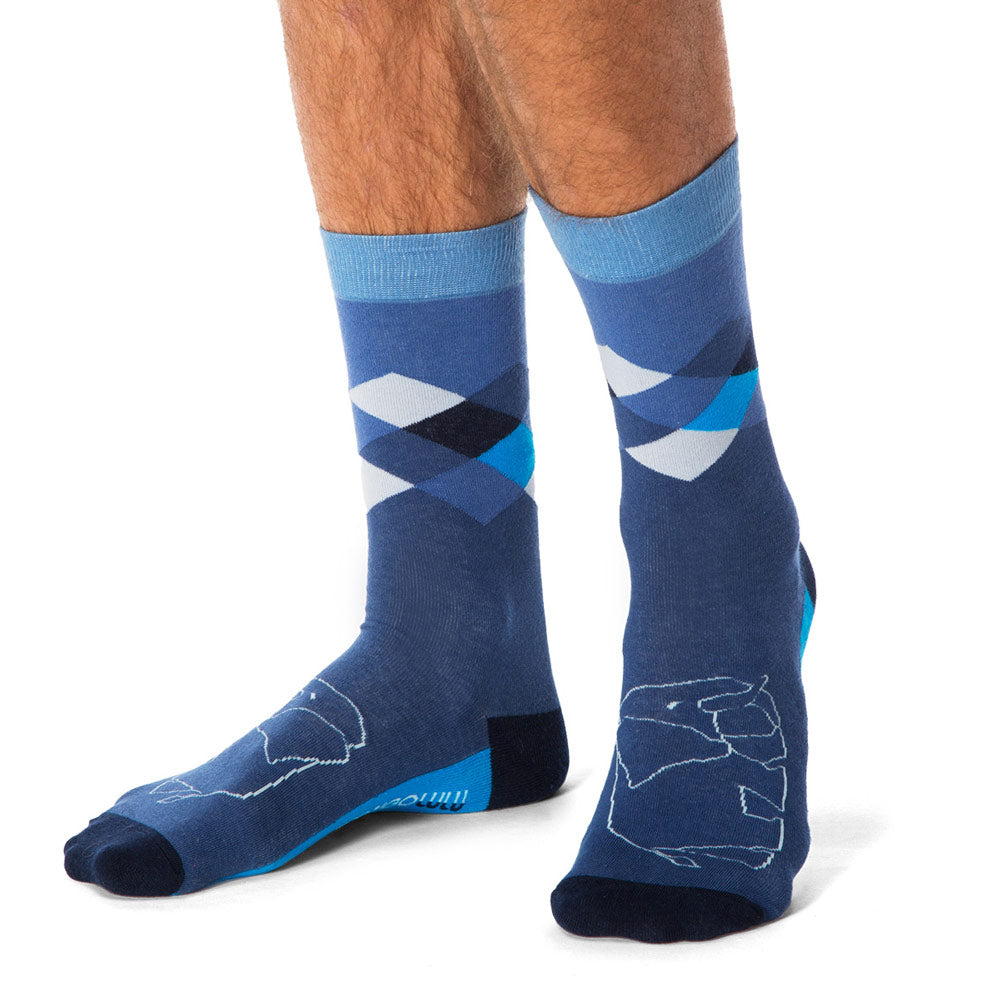 Ellie the Elephant Print Purple & Blue Argyle Crew & Tall Length Sock Set - Shongolulu