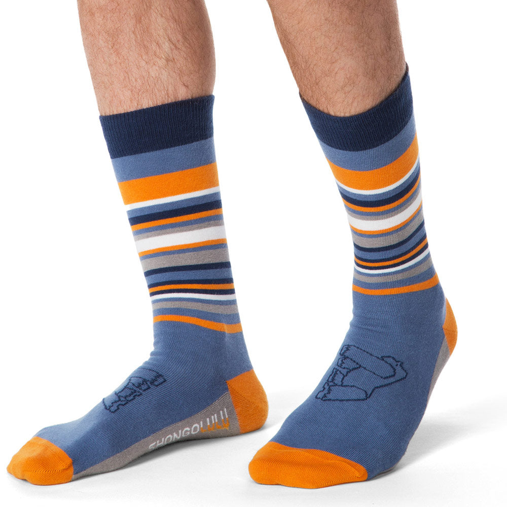 Gorilla Print Tall Socks w Orange & Blue Stripes - Shongolulu