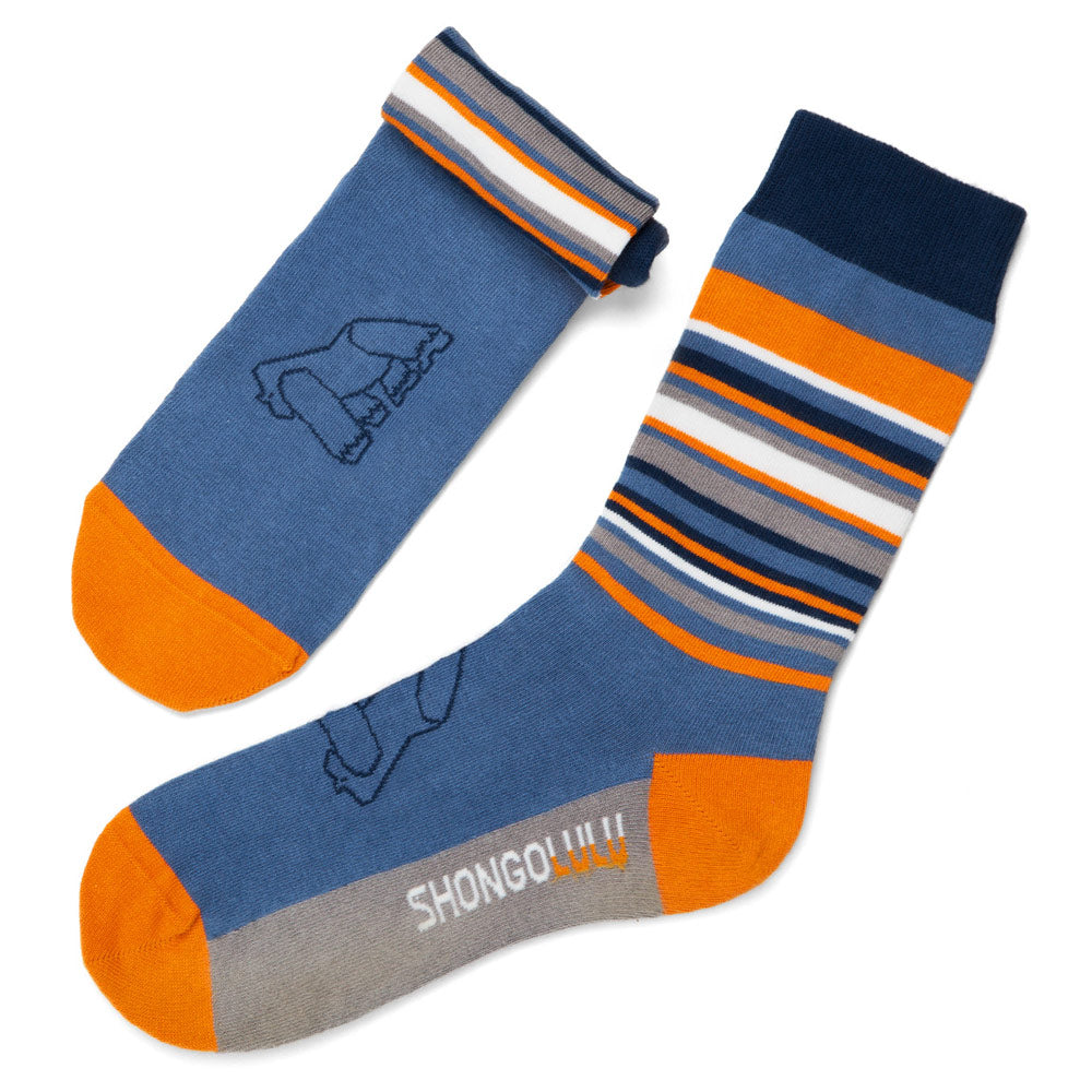 Gorilla Print Tall Socks w Orange & Blue Stripes