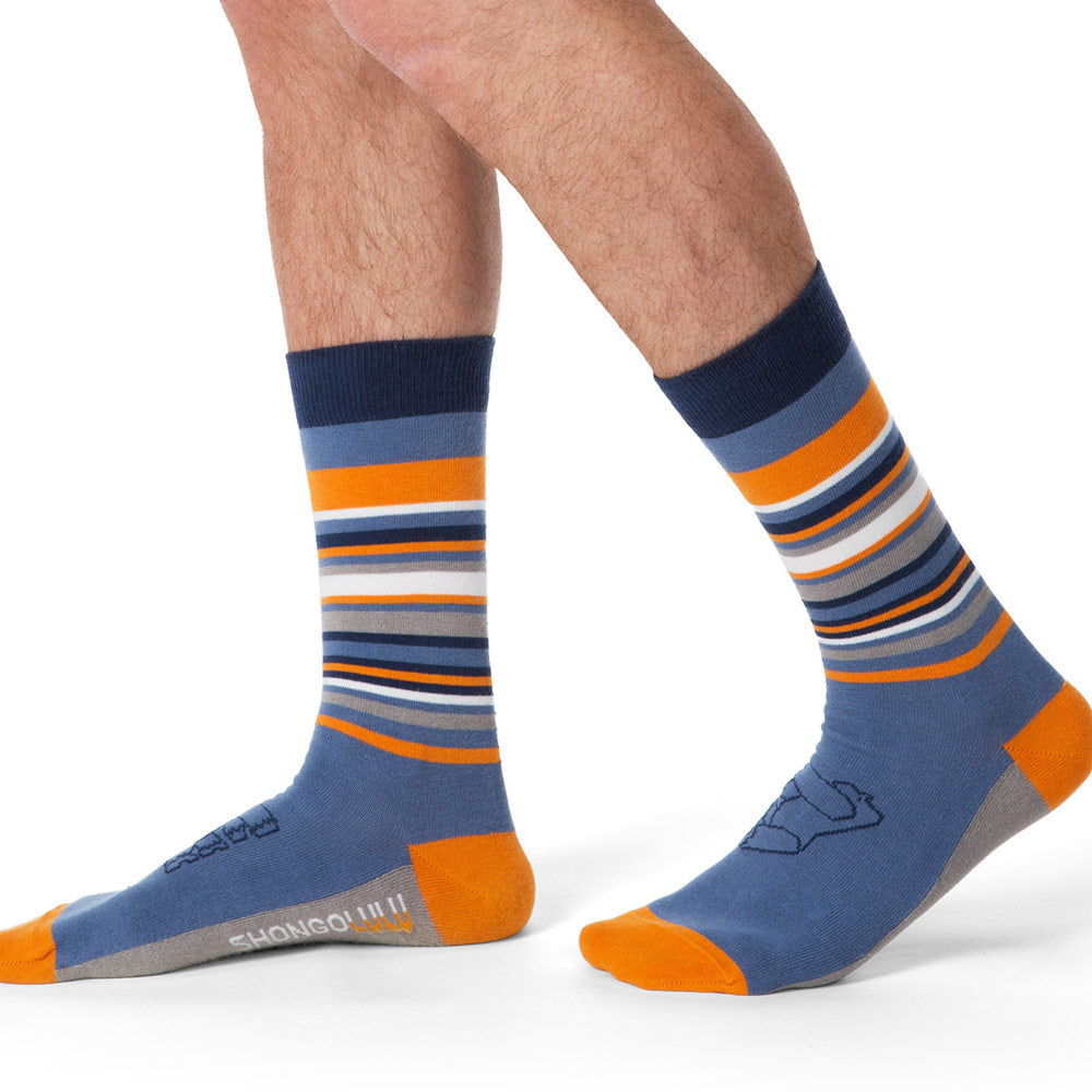 Gorilla Print Tall Socks w Orange & Blue Stripes