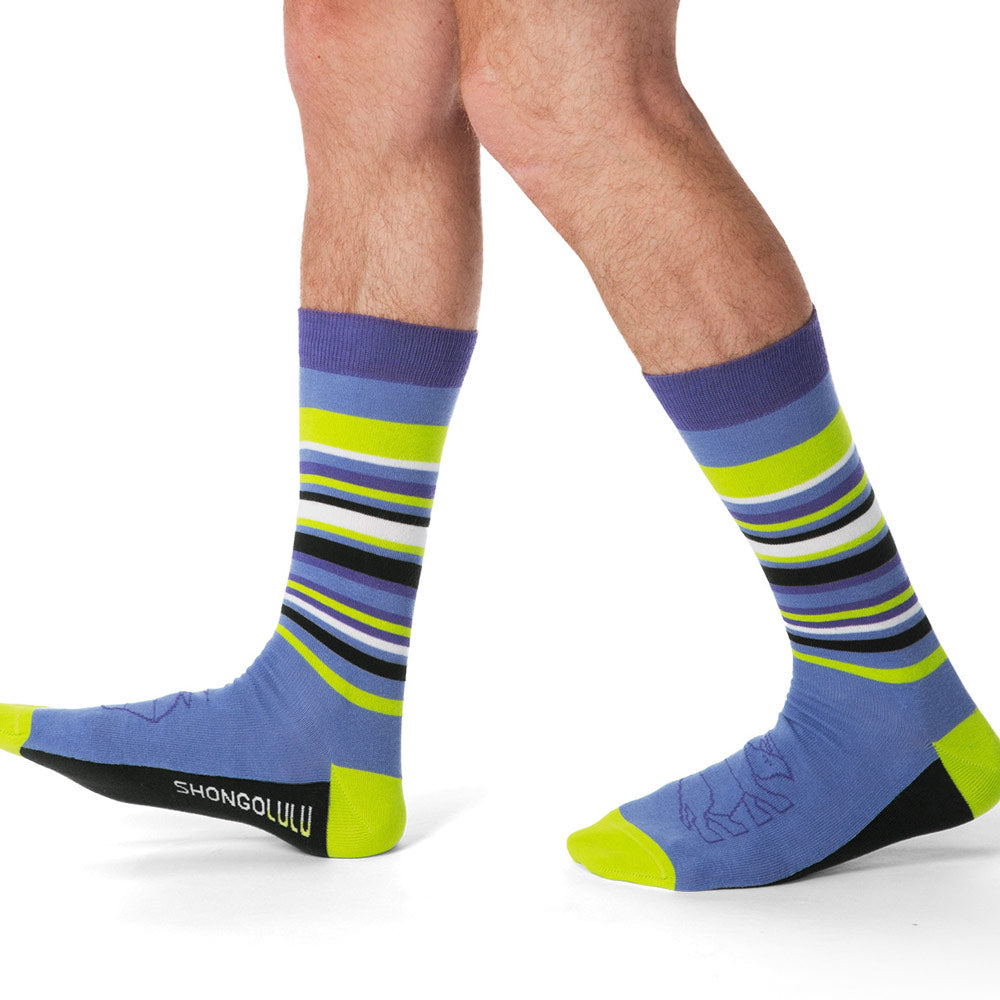 Rhino Print Purple, Neon Green, White & Black Stripe Tall Socks