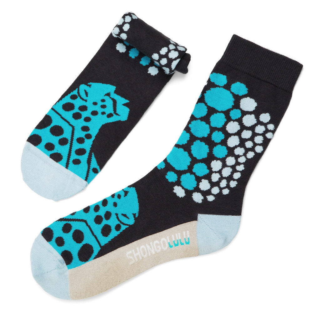 Cheetah Pattern Teal & Black socks