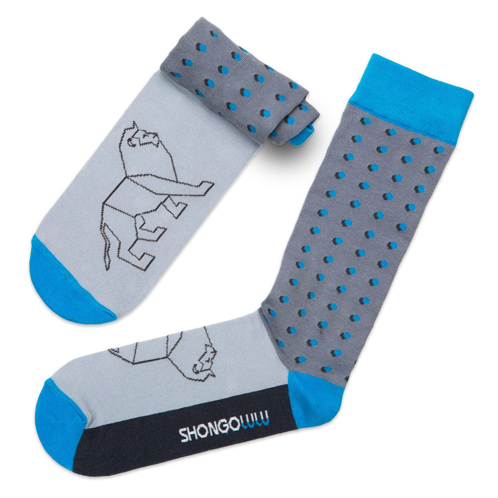 Lion Print Socks in Blue & Grey for Men & Boys