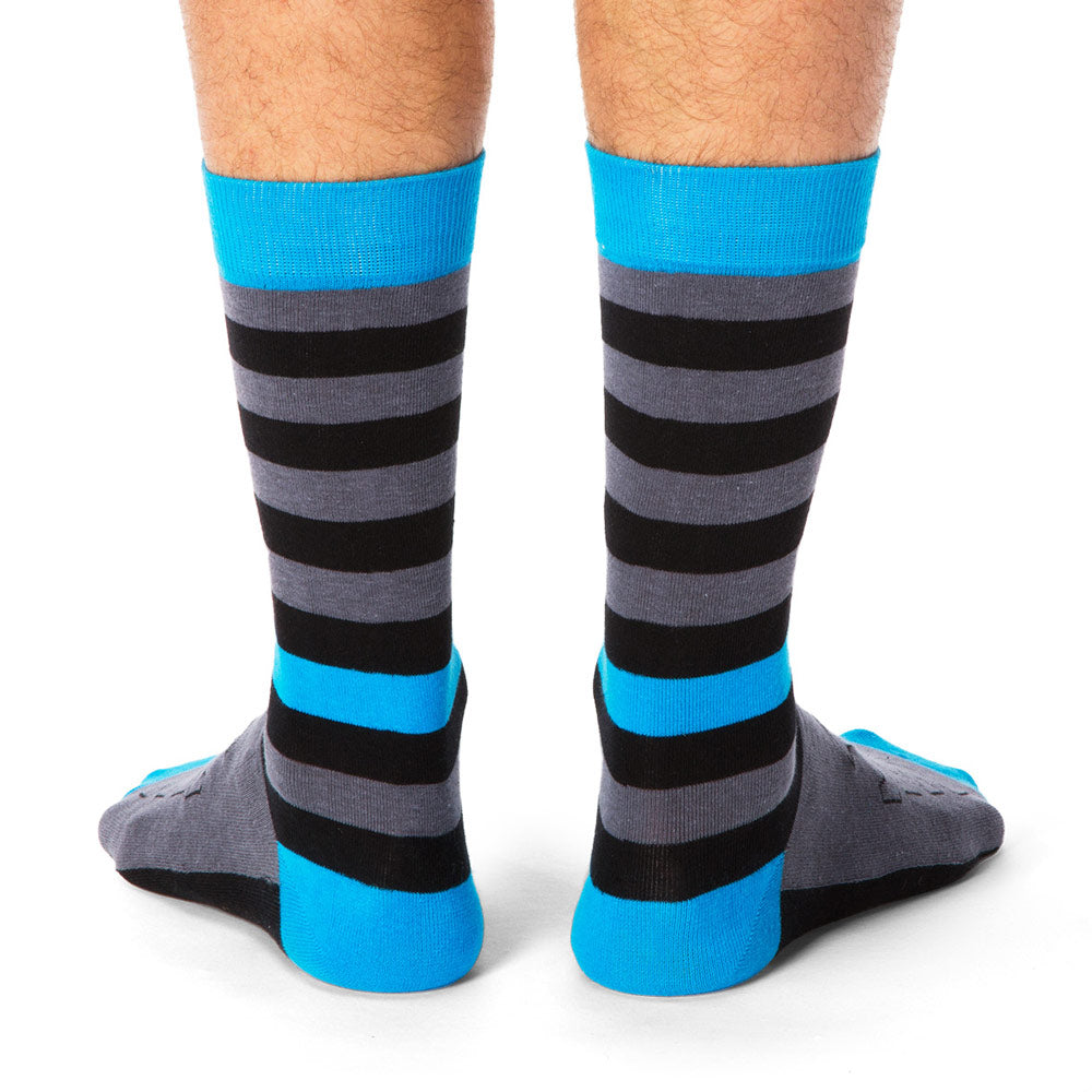 Blue black and grey striped rhino print socks for men & boys