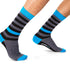 Blue black and grey striped rhino print socks for men & boys