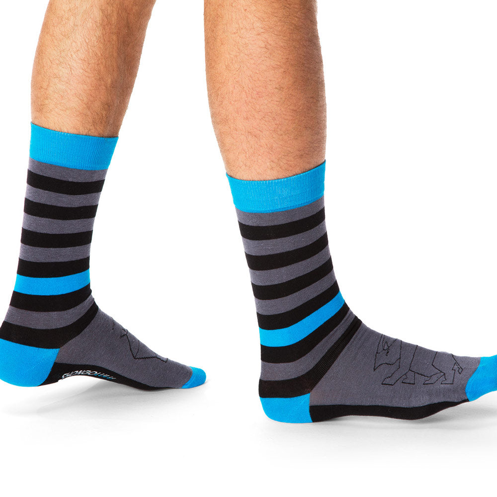 Rhinoceros socks in Blue Grey and Black stripes