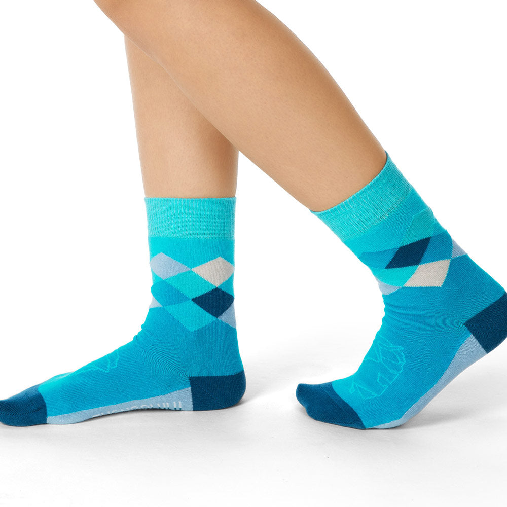 Ellie Blue Argyle Crew Socks w Elephant Print