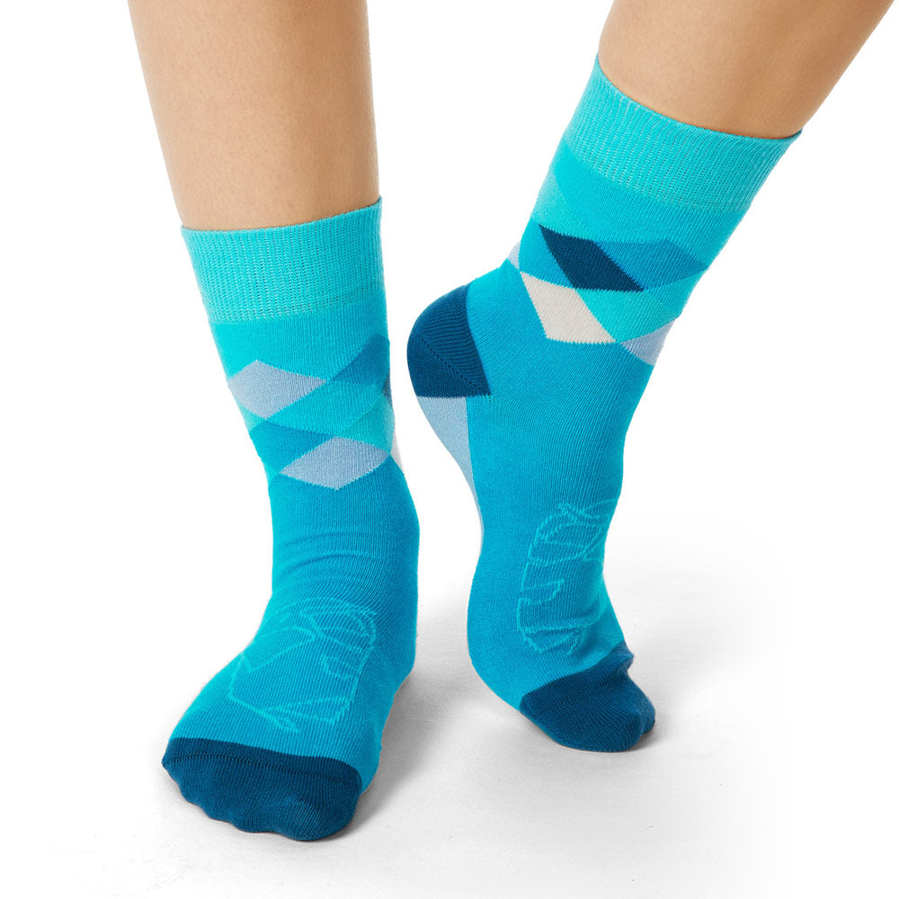 Ellie Blue Argyle Crew Socks w Elephant Print