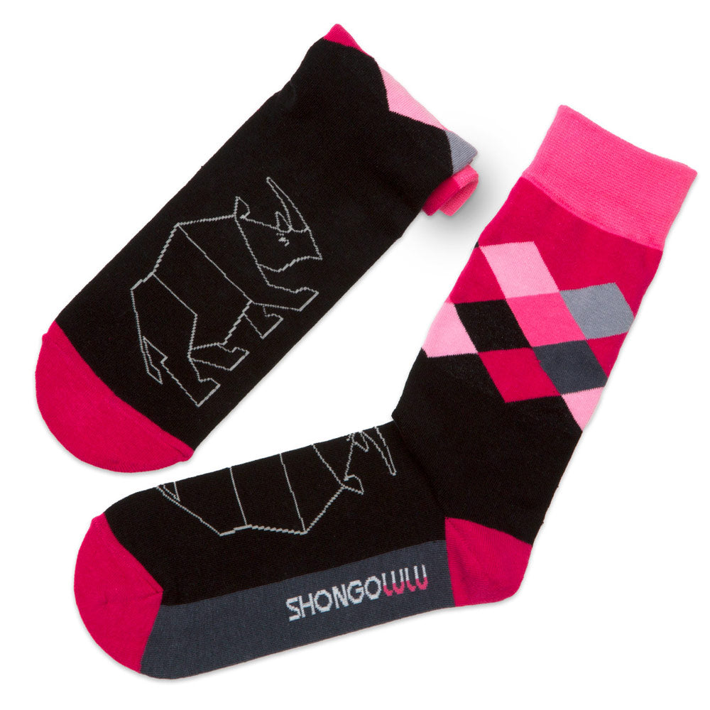 Rhino Print Pink & Black Argyle Crew Socks shown as a  pair