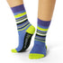 Rhino Print Purple, Neon Green, White & Black Stripe Crew Socks