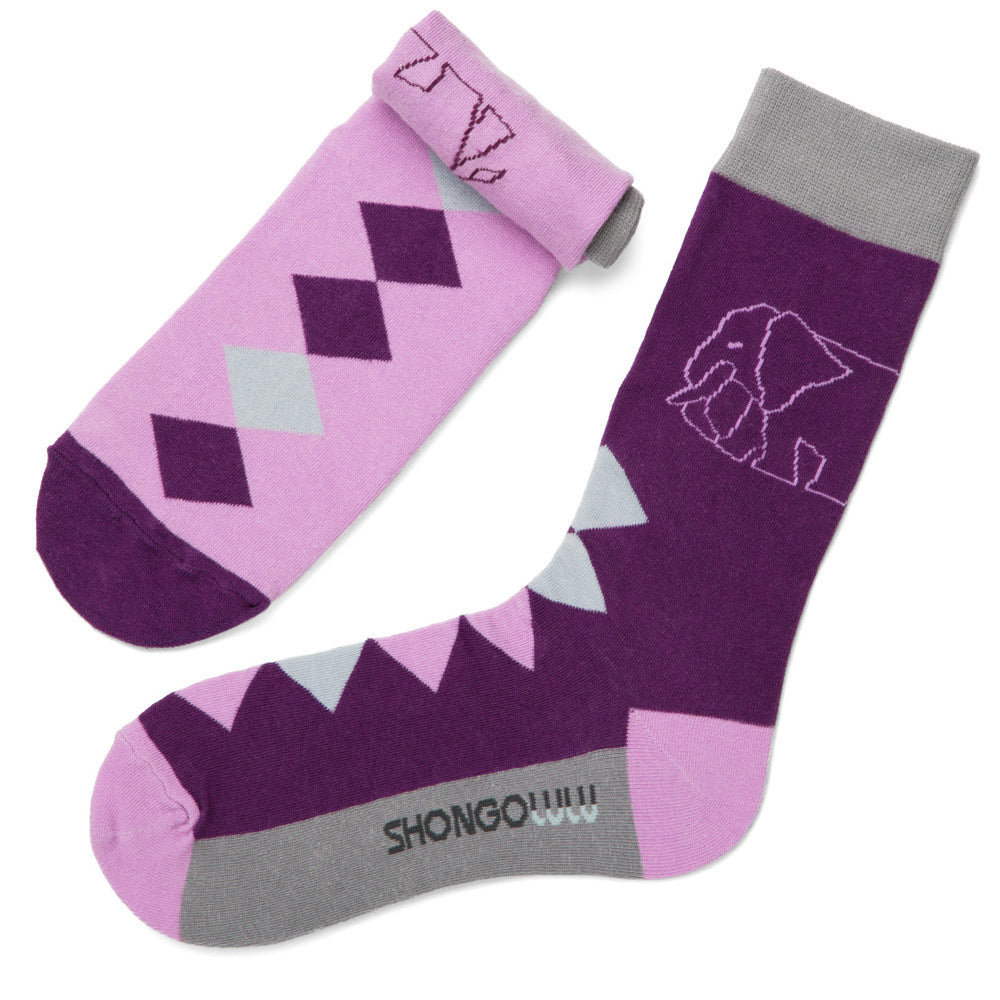 Ellie Purple Diamond Socks w Elephant Print for Women & Girls