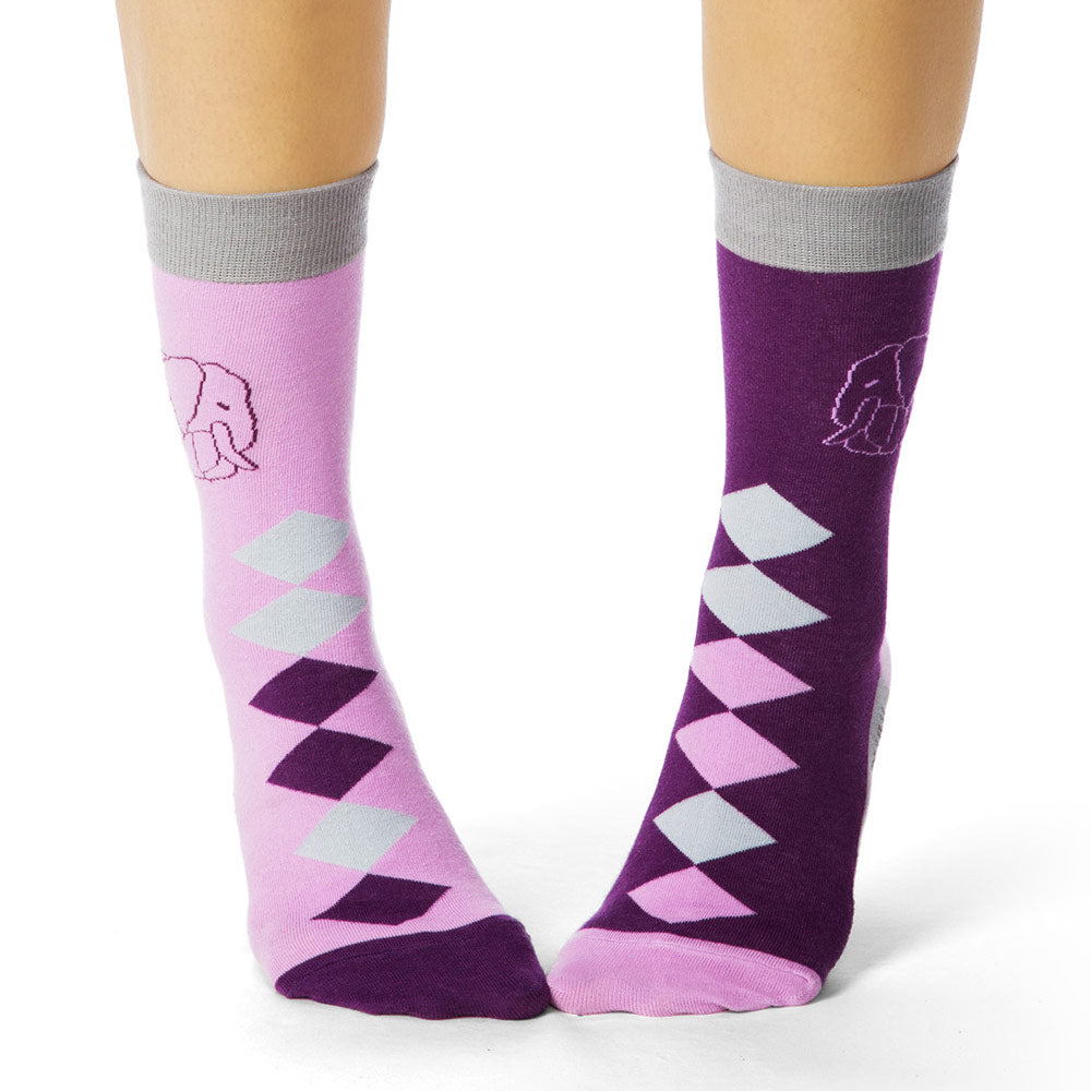 Ellie Purple Diamond Crew Socks with Elephant Print - Shongolulu