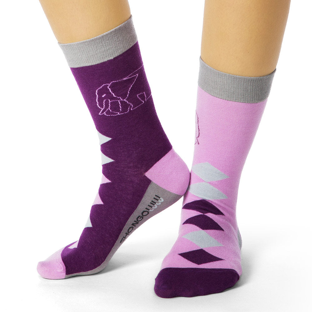 Ellie Purple Diamond Socks w Elephant Print for Women & Girls