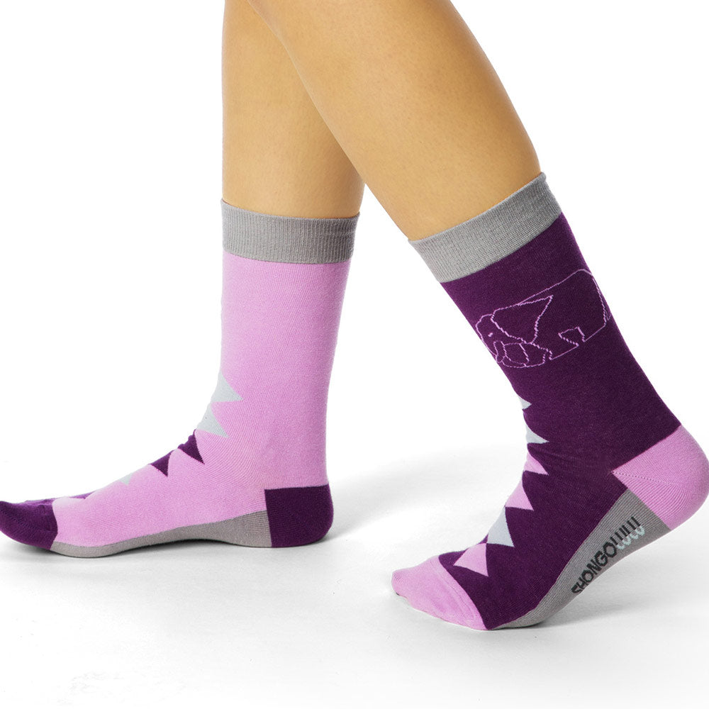 Crew & Tall Length Sock Set - Elephant Print Purple & Blue Argyle - Shongolulu