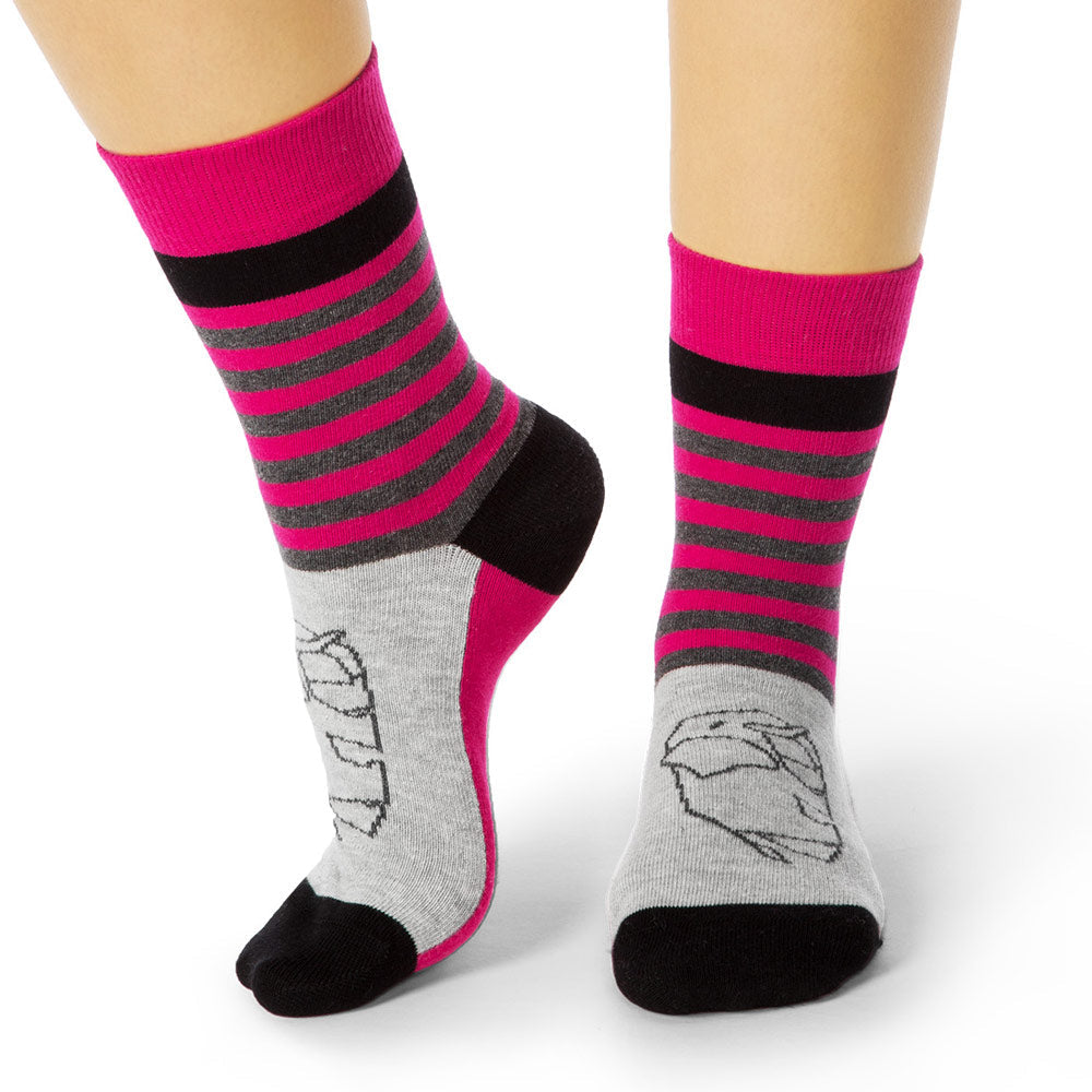 Ellie Pink & Black Stripes Elephant Print Crew Socks - Shongolulu