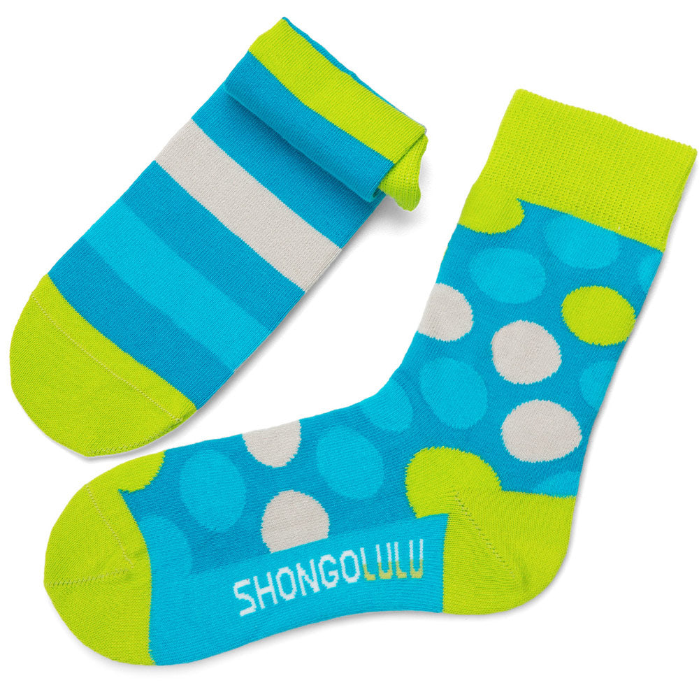 Shongolulu Spots and Stripes Neon Green & Blue Crew Socks