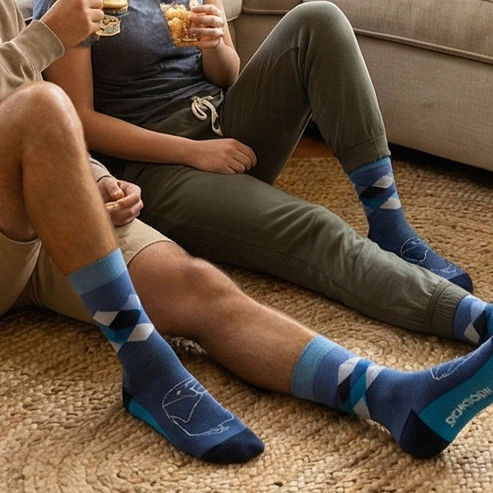 Elephant Print Blue & Black Argyle Tall Socks