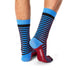 tall colorful striped socks in blue and red and black