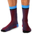 tall colorful striped socks in blue and red and black