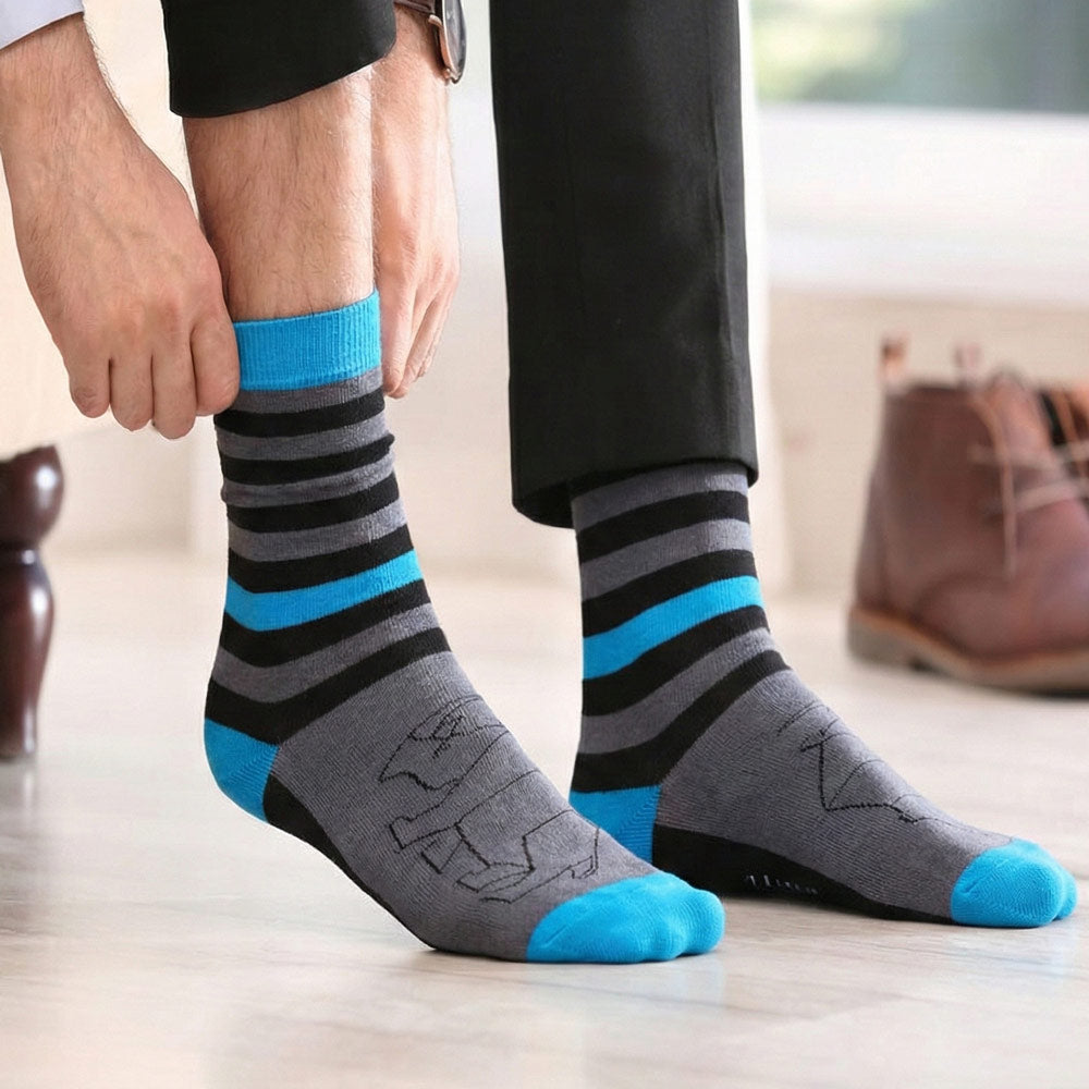 black grey and blue rhino print socks