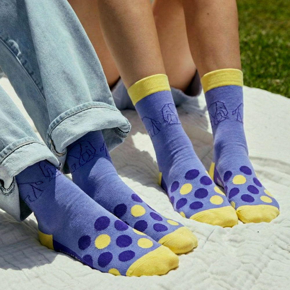 Elephant Blue & Yellow Spots Crew Socks - Shongolulu