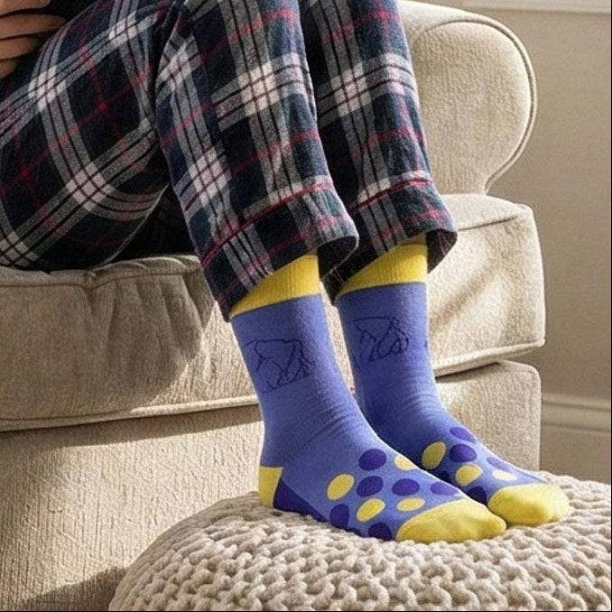 Elephant Print Blue & Yellow Spots Crew Socks - Shongolulu