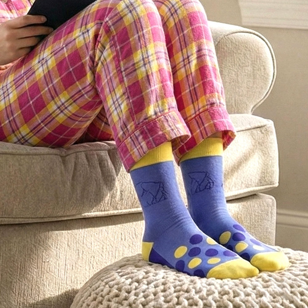 Elephant Print Blue & Yellow Spots Crew Socks - Shongolulu