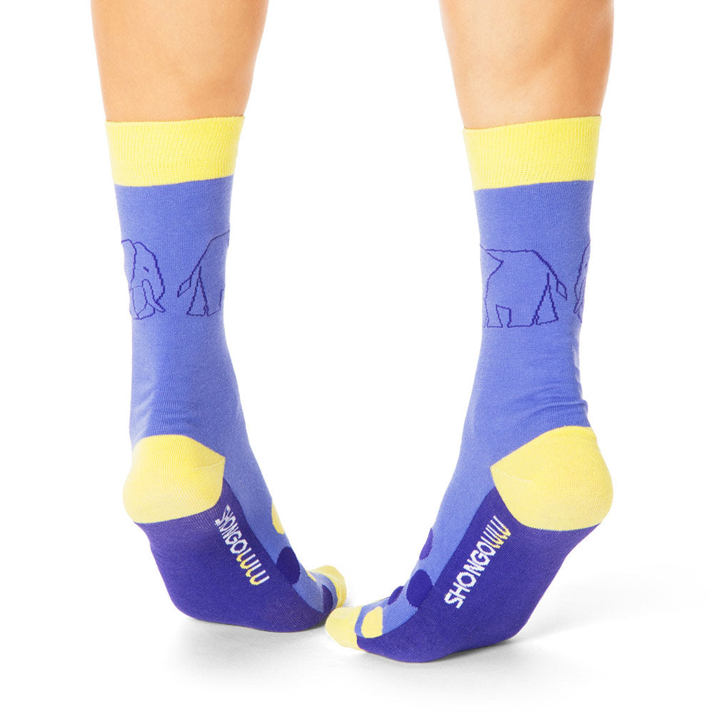 Elephant print Blue & Yellow Spots Crew Socks - Shongolulu