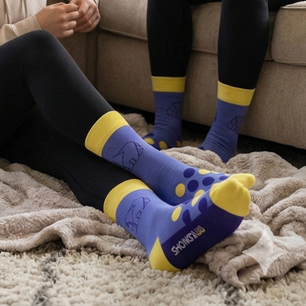 Elephant Print Blue & Yellow Spots Crew Socks - Shongolulu