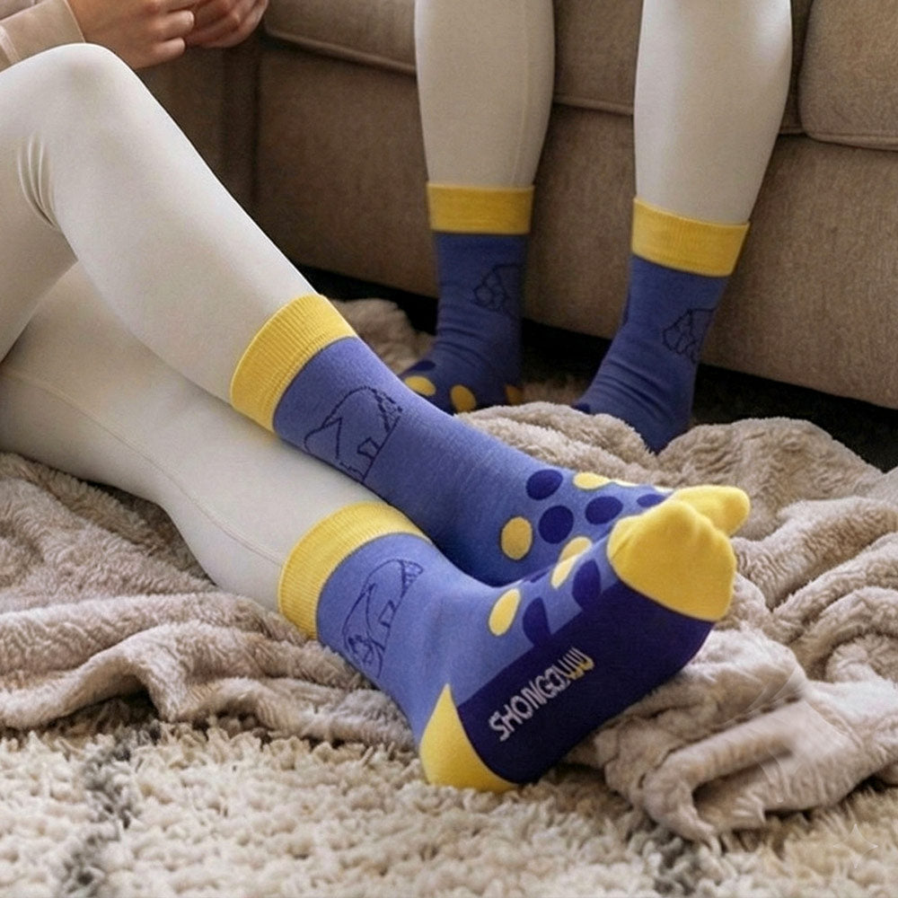 Elephant Print Blue & Yellow Spots Crew Socks - Shongolulu