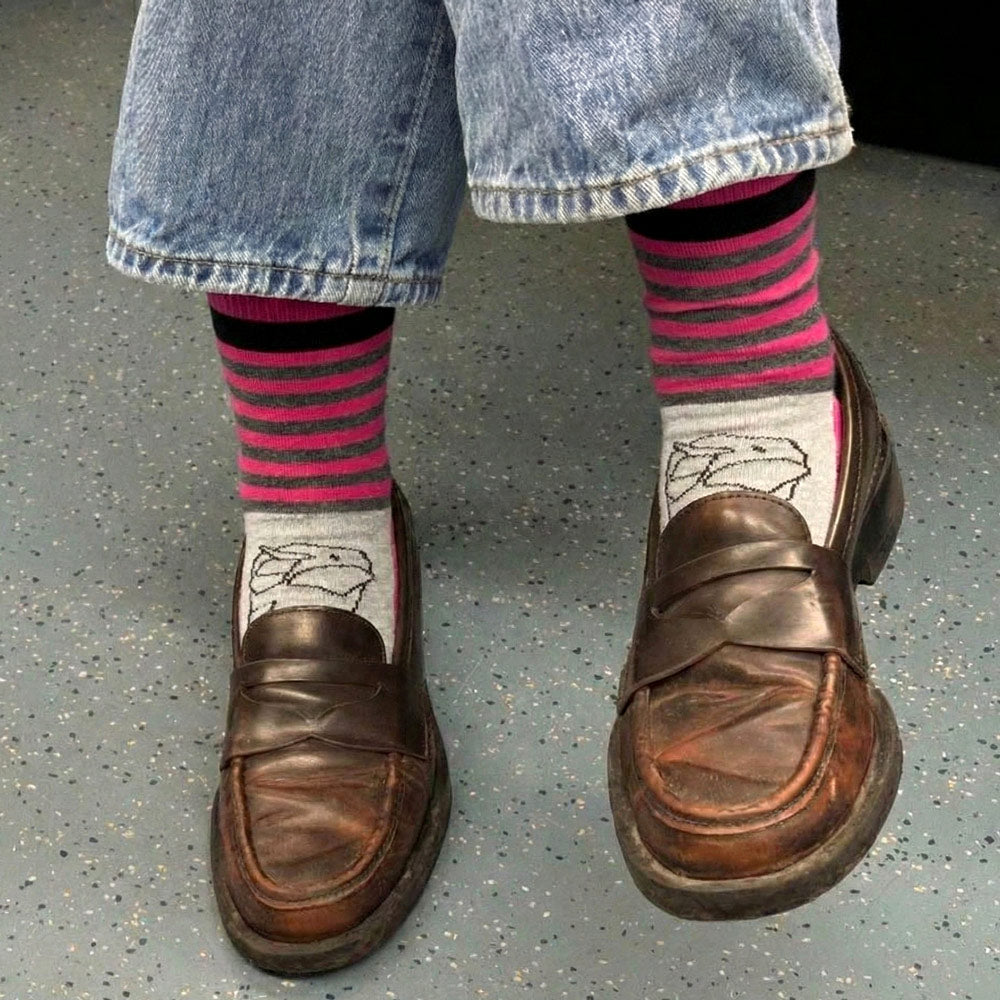 Ellie Pink & Black Stripes Elephant Print Crew Socks