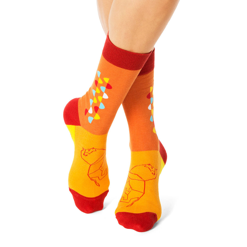 Lion Waves Red Orange & Yellow Crew Socks - Shongolulu