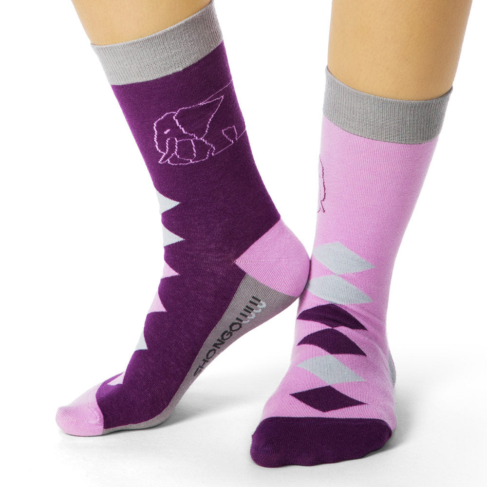 Ellie Purple Diamond Socks w Elephant Print for Women & Girls