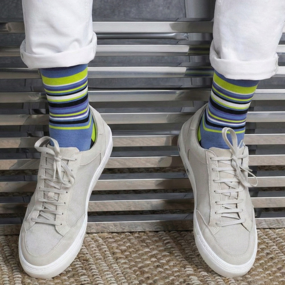 Rhino Print Purple, Neon Green, White & Black Stripe Tall Socks