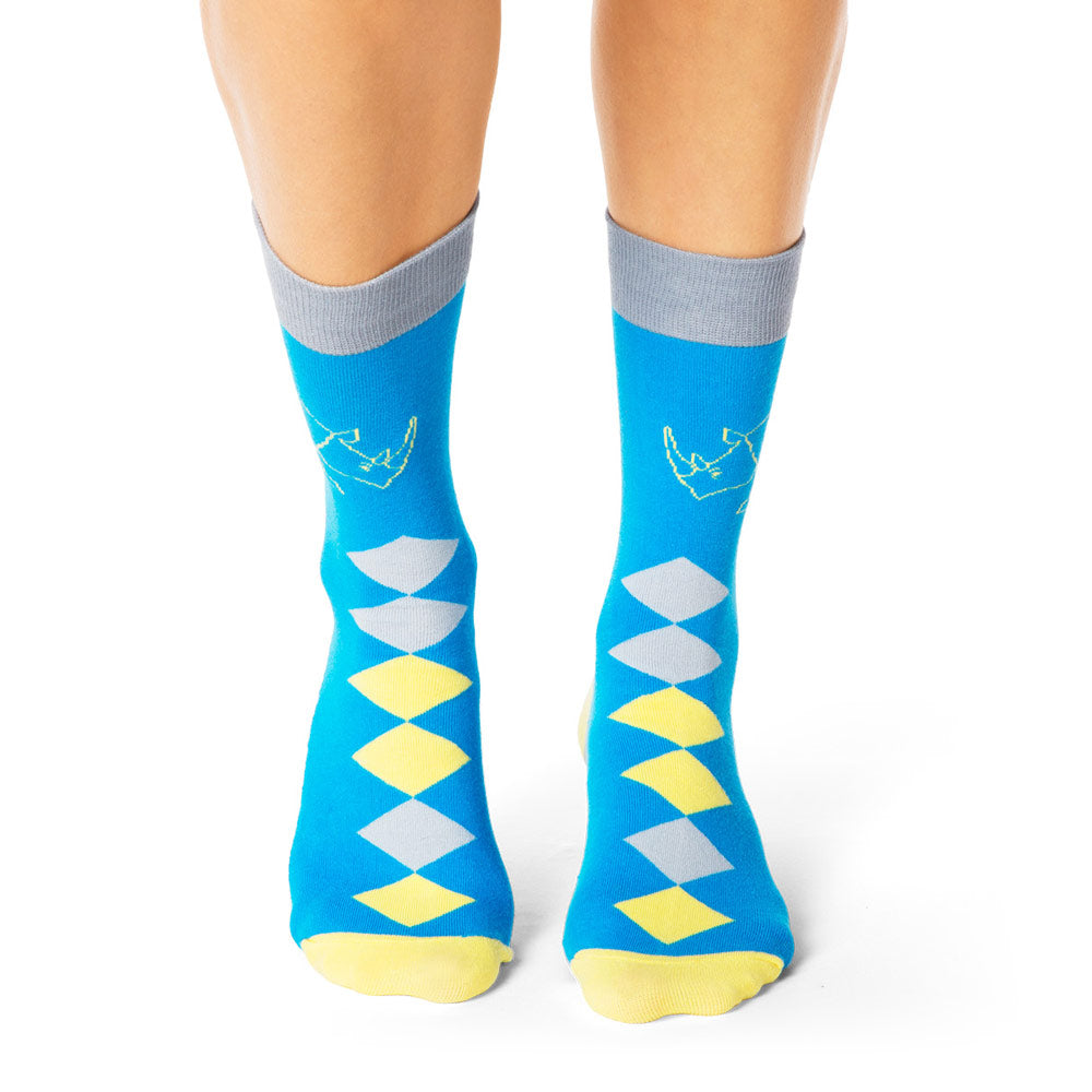 Rhino Argyle Crew Socks in Blue Yellow & Grey - Shongolulu