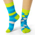 Spots and Stripes Neon Green & Blue Crew Socks - Shongolulu