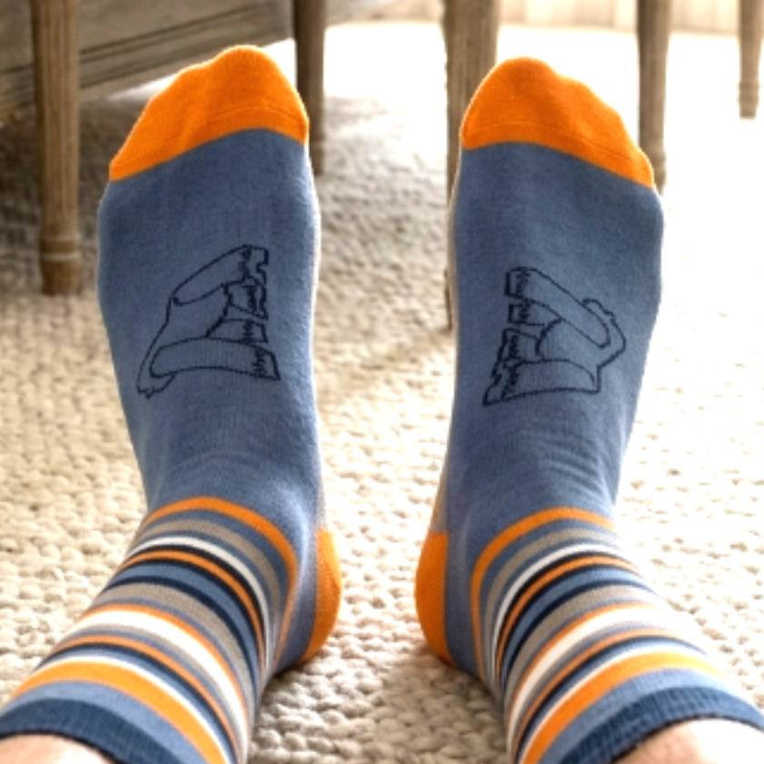 Shongolulu Gorilla Print Tall Socks w Orange & Blue Stripes