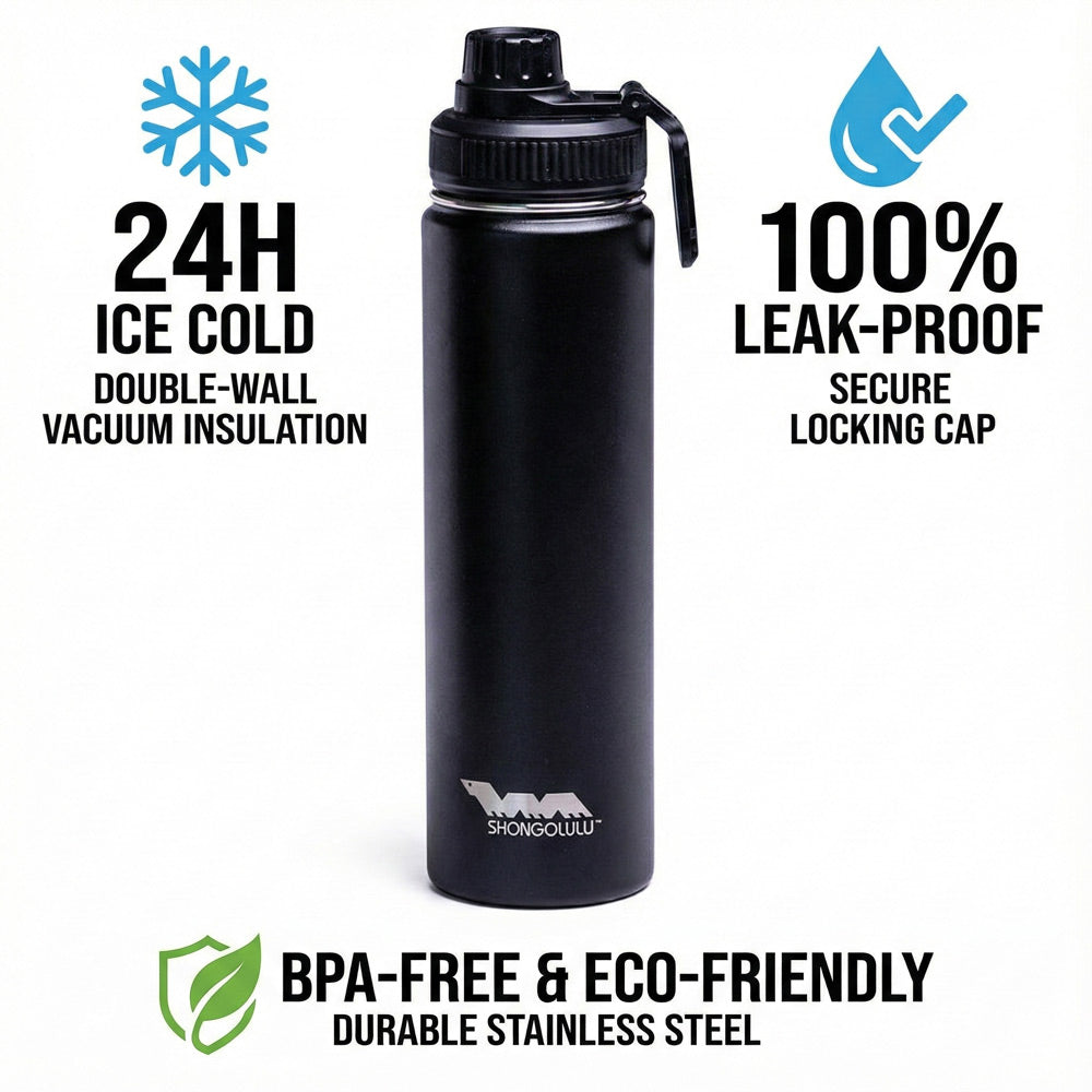 Black water bottle w Shongolulu logo