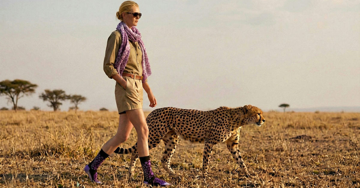 Shongolulu cheetah print socks and scarf on safari shop to support endangered wildlife