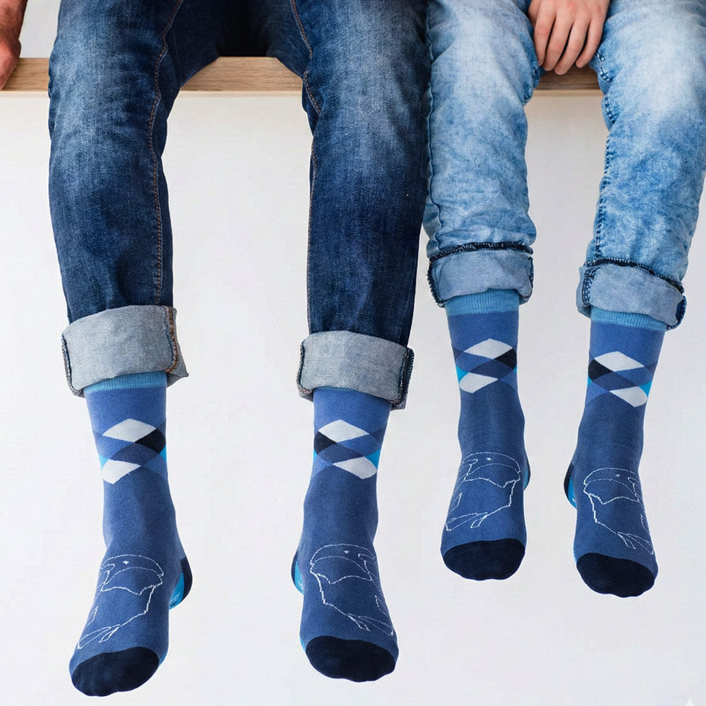 Blue argyle socks with elephant print by Shongolulu