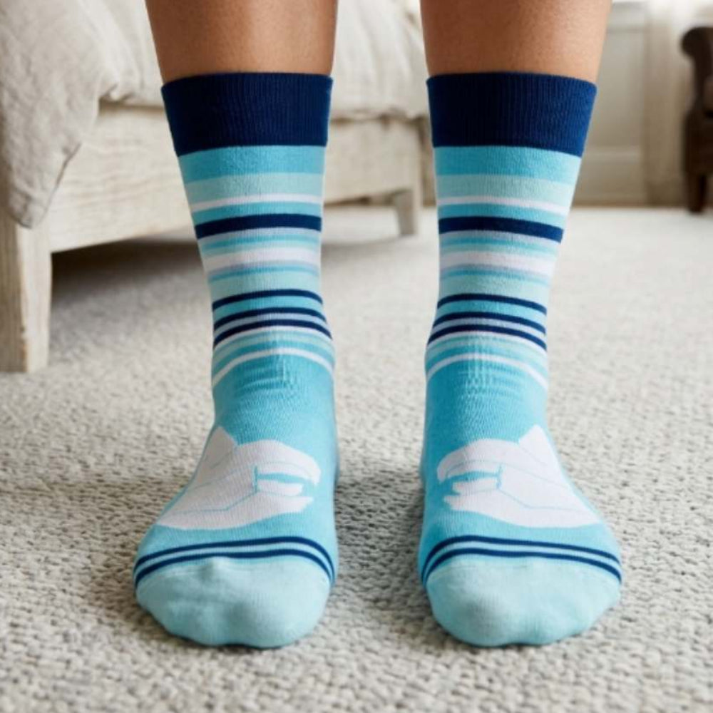 Shongolulu Polar Bear Print Blue Stripe Crew Socks