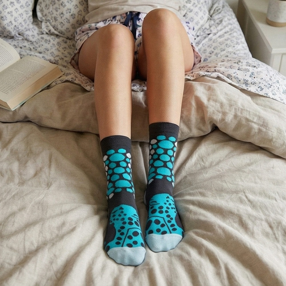 Teal Cheetah print crew socks