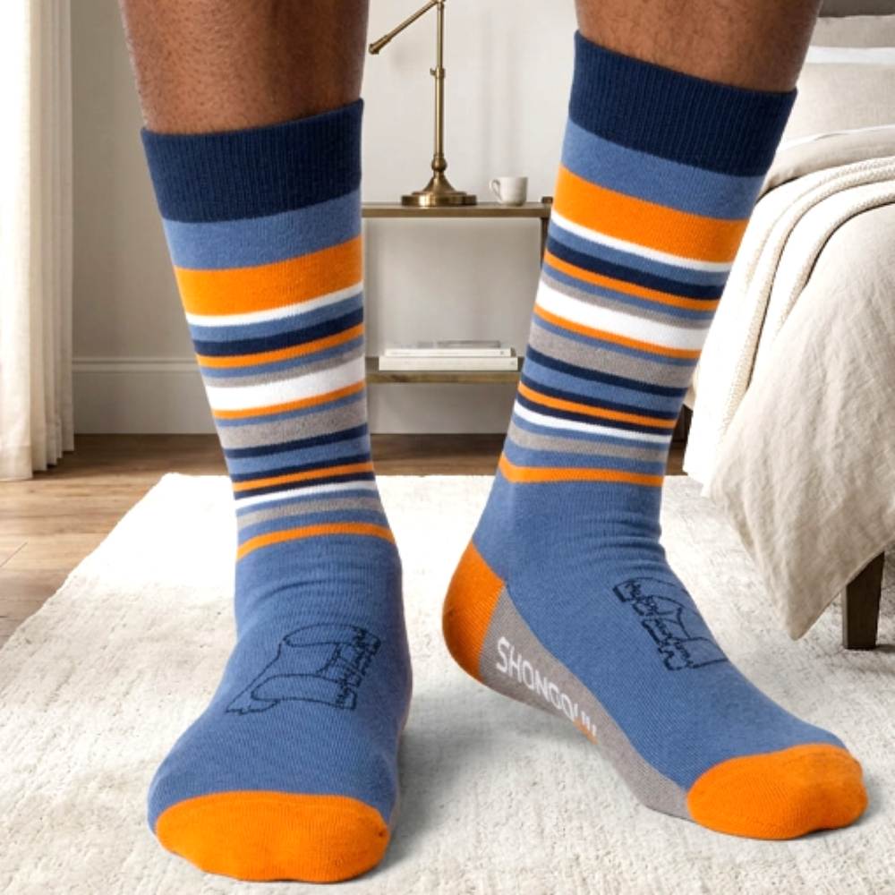 Shongolulu Gorilla Print Tall Socks w Orange & Blue Stripes