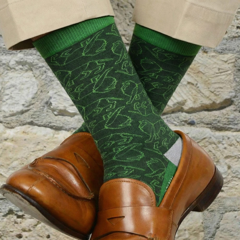 Shongolulu Lion Print Socks in Green Tall Length Shongolulu Lion Print Socks in Green Tall Length
